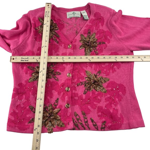 Design Options Philip & Jane Gordon Pink Floral Embroidered Cardigan Sz Large - Picture 4 of 5